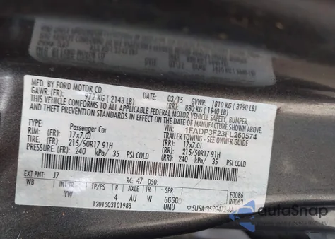 2015 Ford Focus Se from USA, damaged, VIN 1FADP3F23FL260574
